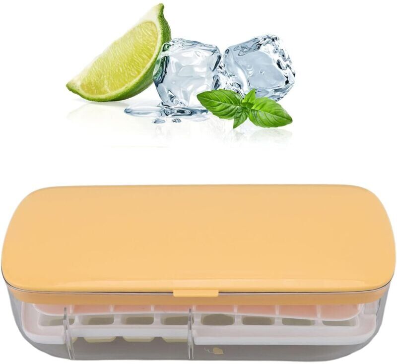 HÉLOISE Silicone Ice Cube Tray with Lids, Ice Cube Trays with Ice Storage Box, 24 Freezer Ice Cube Rack Set, Squeeze Spoon, Ice Maker, Ice Tray