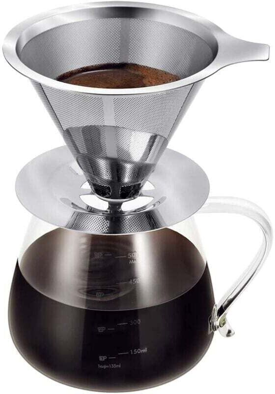 Ymyny - Stainless steel double filter cup (middle bottom, coffee maker not included), paperless rust-proof filter, manual filter, glass drip coffee