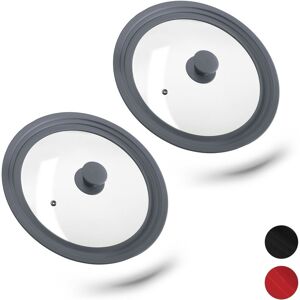 Set of 2 Relaxdays Saucepan Lids Universal, Glass Cover, Stepped Silicone Rim, Pots & Pans 26-30 cm, 5x27,5 cm, Grey