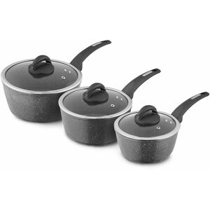 T81212 Cerastone Forged 3 Piece Saucepan Set with Non-Stick Coating and Soft Touch Handles,18/20/22cm, Graphite - Tower