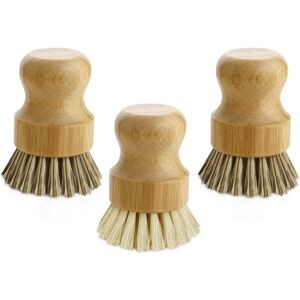 Palm Pot Brush, Mini Round Bamboo Dish Brush Cleaning Brush for Cast Iron Stove Pots Vegetables Kitchen Household Cleaning, 3 Pack - Alwaysh