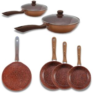 Kitchen set - Sauté pans, frying pans and pancake pan + 2 lids - non-stick granite coating - Ideal for all types of fires