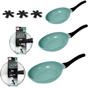 KitchenPro - Set of 3 jade powder pans + 3 pan protectors - Non-stick coating - Ideal for all types of fires