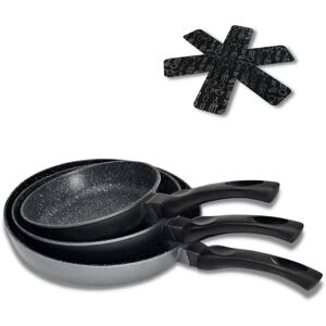 KitchenPro - Set of 3 stone pans with 3 pan protectors - Non-stick coating - Ideal for all types of fires