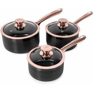 T800001RB Linear Non Stick Induction Saucepans Sets With Lids, Easy Clean, Black and Rose Gold, 3 Piece Set, 16/18/20 cm - Tower