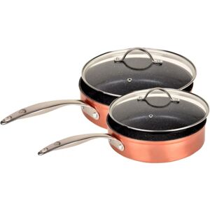 Set of 2 copper pans - KITCHENPRO - Copper - Adult - Non-stick coating - Resistant - Diameter 24cm and 28cm - 2 lids