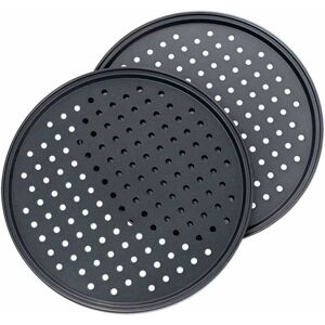 HÉLOISE Set of 2 Pizza Trays, Perforated Baking Tray, Made of Premium Non-Stick Carbon Steel, With Round Rust Resistant Holes, Suitable for Most Kitchen