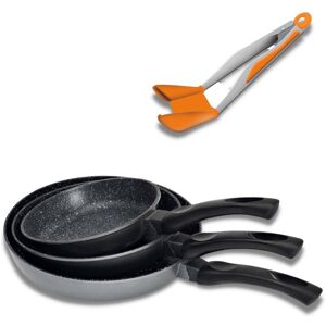 Set of 3 Stone Pans with Starlyf Perfect Pincers - Non-stick Coating - Non-scratch - Ideal for all types of fires