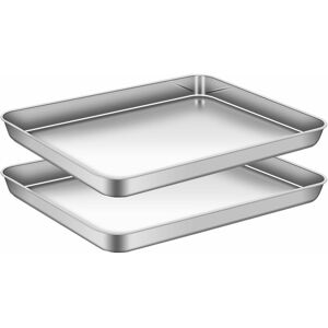 Héloise - Stainless Steel Baking Tray Professional Baking Tray for Home Kitchen bbq, Non-Stick Healthy Super Mirror Finish Dishwasher Safe, Set of 2,