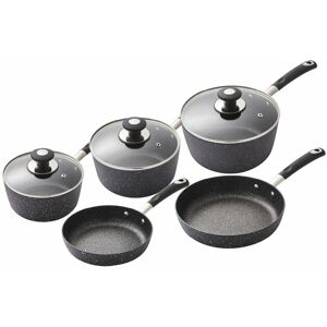 T900110 Precision 5 Piece Non-Stick Forged Aluminium Pan Set Diamond Coating, Soft Grip Handles, Black - Tower