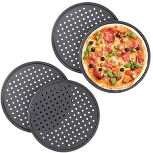 Mumu - Pizza pan, set of 4, round, perforated, non-stick coating, Flammkuchen, steel, shape, ∅ 32 cm, anthracite