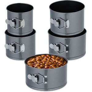 Relaxdays 5x Springform Pans, Round Baking Forms, Ø 12,14,16,18,20 cm, Stainless Steel, Non-stick Coating, Anthracite