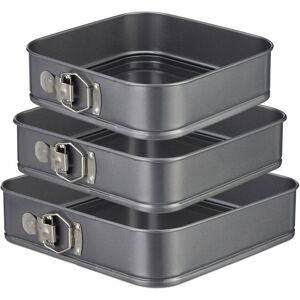 Springform Square Set Of 3, Nonstick, Angular Cake Pans, Carbon Steel Baking Tin, 24, 26 & 28 cm, Anthracite - Relaxdays