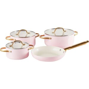 Beliani - 7 Piece Pan Set 3 Saucepans 1 Frying Pan Ceramic Coat Non-Stick Aluminium Pastel Pink Elite Pro Beliani - 7 Piece Pan Set 3 Saucepans 1 Frying Pan Ceramic Coat Non-Stick Aluminium Pastel Pink Elite Pro