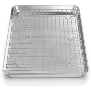 WOIYIC Baking Tray with Cooling Rack: Stainless Steel Baking Plates and Grids, Oven Dish for Roast Home Kitchen Barbecue 40.5 x 30.5 x 2.5 cm, Pack of 2 WOIYIC Baking Tray with Cooling Rack: Stainless Steel Baking Plates and Grids, Oven Dish for Roast Home Kitchen Barbecue 40.5 x 30.5 x 2.5 cm, Pack of 2