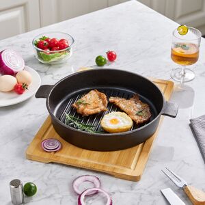 LIVINGANDHOME Black Round Cast Iron Grill Pan LIVINGANDHOME Black Round Cast Iron Grill Pan