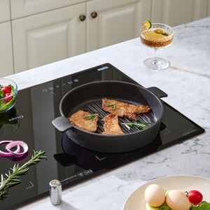 LIVINGANDHOME Black Round Cast Iron Grill Pan LIVINGANDHOME Black Round Cast Iron Grill Pan