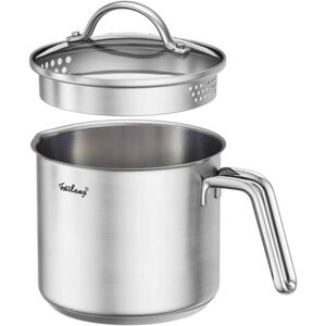 READCLY Non-stick milk pan with stainless steel spout and glass lid for boiling milk, sauce, pasta, noodles - 14 cm READCLY Non-stick milk pan with stainless steel spout and glass lid for boiling milk, sauce, pasta, noodles - 14 cm