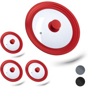 Set of 4 Relaxdays Saucepan Lids Universal, Glass Cover, Stepped Silicone Rim, Pots & Pans 22-26 cm, 5x27,5 cm, Red Set of 4 Relaxdays Saucepan Lids Universal, Glass Cover, Stepped Silicone Rim, Pots & Pans 22-26 cm, 5x27,5 cm, Red