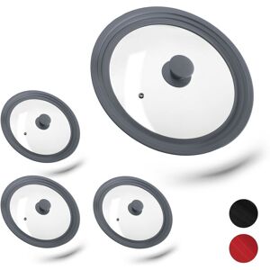 Set of 4 Relaxdays Saucepan Lids Universal, Glass Cover, Stepped Silicone Rim, Pots & Pans 26-30 cm, 5x27,5 cm, Grey Set of 4 Relaxdays Saucepan Lids Universal, Glass Cover, Stepped Silicone Rim, Pots & Pans 26-30 cm, 5x27,5 cm, Grey