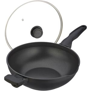 Relaxdays - Wok with Glass Lid, ø 30 cm, Aluminium, Non-Stick Coating, Gas & Electric Hobs, Stir Fry Pan, Handles, Black Relaxdays - Wok with Glass Lid, ø 30 cm, Aluminium, Non-Stick Coating, Gas & Electric Hobs, Stir Fry Pan, Handles, Black