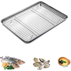 HÉLOISE Stainless Steel Baking Tray with Rack, Rectangular Baking Tray, 2620cm Stainless Steel, Non-Stick and Easy to Clean Roasting Pan, Durable and HÉLOISE Stainless Steel Baking Tray with Rack, Rectangular Baking Tray, 2620cm Stainless Steel, Non-Stick and Easy to Clean Roasting Pan, Durable and