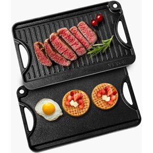 VEVOR Reversible Grill/Griddle, 14x8.5 inch Pre-Seasoned Cast Iron Griddle, Portable Rectangular Pan with Handle, Family Cookware for Indoor/Outdoor VEVOR Reversible Grill/Griddle, 14x8.5 inch Pre-Seasoned Cast Iron Griddle, Portable Rectangular Pan with Handle, Family Cookware for Indoor/Outdoor