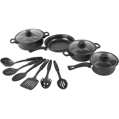 TORMATOR 13-Piece Cast Iron Outdoor Cookware Set, Includes Pots and Spatulas, Non-Stick Soup Pans, Milk Pans, Frying Pans, and Stone Cooking Pots. TORMATOR 13-Piece Cast Iron Outdoor Cookware Set, Includes Pots and Spatulas, Non-Stick Soup Pans, Milk Pans, Frying Pans, and Stone Cooking Pots.