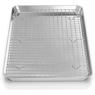WOIYIC Baking Tray with Cooling Rack: Stainless Steel Baking Plates and Grids, Oven Dish for Roast Home Kitchen Barbecue 40.5 x 30.5 x 2.5 cm, Pack of 2 WOIYIC Baking Tray with Cooling Rack: Stainless Steel Baking Plates and Grids, Oven Dish for Roast Home Kitchen Barbecue 40.5 x 30.5 x 2.5 cm, Pack of 2