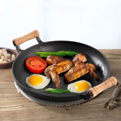 LIVINGANDHOME Dual-handle Round Cast Iron Skillet LIVINGANDHOME Dual-handle Round Cast Iron Skillet