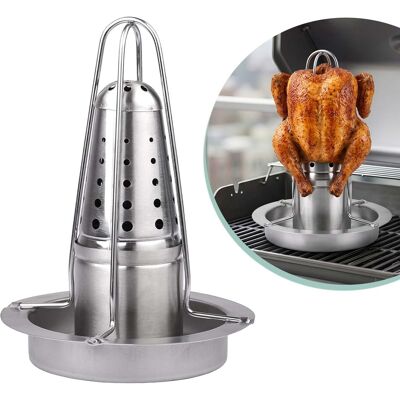 Relaxdays Chicken Roaster, Stainless Steel, Flavour Reservoir & Drip Tray, For Grill & Oven, Silver Relaxdays Chicken Roaster, Stainless Steel, Flavour Reservoir & Drip Tray, For Grill & Oven, Silver