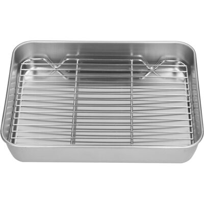 STUNACY Roasting Pan And Rack Set Stainless Steel Easy Clean Rectangular Roaster With Rack For Cooking Baking26.5x20.5x5cm / 10.4x8.1x2.0in STUNACY Roasting Pan And Rack Set Stainless Steel Easy Clean Rectangular Roaster With Rack For Cooking Baking26.5x20.5x5cm / 10.4x8.1x2.0in