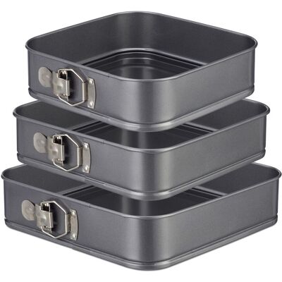 Springform Square Set Of 3, Nonstick, Angular Cake Pans, Carbon Steel Baking Tin, 24, 26 & 28 Cm, Anthracite - Relaxdays Springform Square Set Of 3, Nonstick, Angular Cake Pans, Carbon Steel Baking Tin, 24, 26 & 28 Cm, Anthracite - Relaxdays