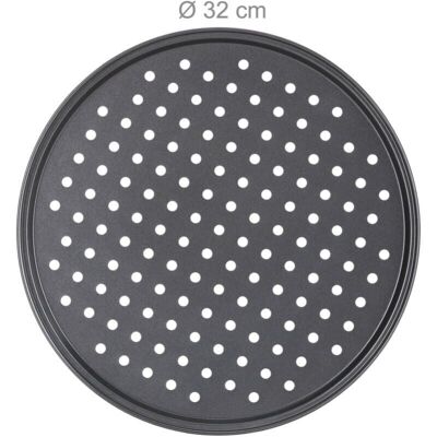 CYSLMUK Pizza pan, set of 1, round, perforated, non-stick, tarte flambée, steel, mold, ∅ 32 cm, anthracite CYSLMUK Pizza pan, set of 1, round, perforated, non-stick, tarte flambée, steel, mold, ∅ 32 cm, anthracite