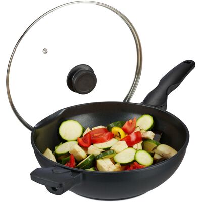 Relaxdays - Wok with Glass Lid, 30 cm, with Handles, Non-Stick Coating, for Induction, Gas, Electric Cooker, 4 l, Black Relaxdays - Wok with Glass Lid, 30 cm, with Handles, Non-Stick Coating, for Induction, Gas, Electric Cooker, 4 l, Black