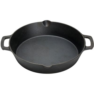 LIVINGANDHOME Round Cast Iron Skillet with Handles LIVINGANDHOME Round Cast Iron Skillet with Handles