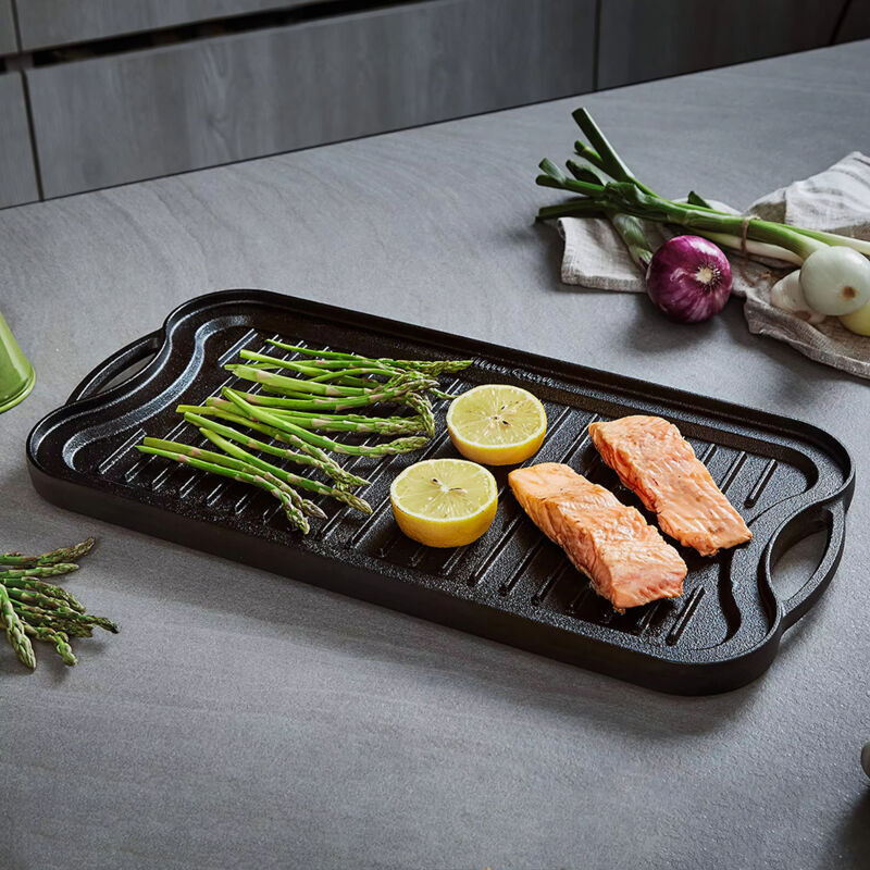 LIVINGANDHOME Cast Iron Reversible Griddle Pan with Dual Handles