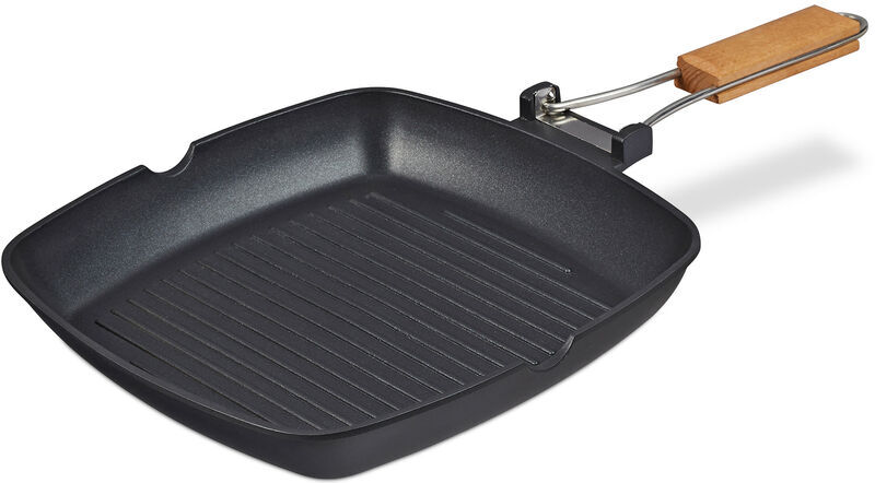Relaxdays - Grill Pan, Suitable for Induction Hobs, Aluminium Steak Meat Fryer, 29x29 cm, Non-stick Coated, Square, Black