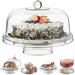 GR8 HOME Multi Functional 6in1 Clear Cake Stand Dome Platter Dip Server Punch Salad Bowl - Clear