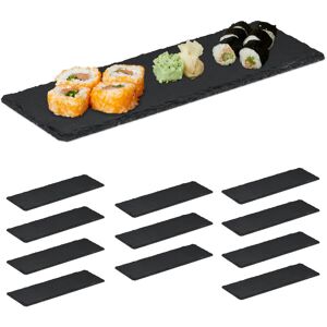 Serving Slate, 12x Set, Dessert Platter, Cheese & Sushi Board, 30x10 cm, Charcuterie Board, Restaurant, Black - Relaxdays