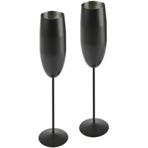 TRUESHOPPING 2 Modern Matt Black Stainless Steel Outdoor Prosecco Champagne Flutes Glasses - Black