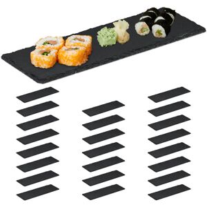 Serving Slate, 24x Set, Dessert Platter, Cheese & Sushi Board, 30x10 cm, Charcuterie Board, Restaurant, Black - Relaxdays