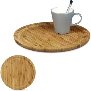 Relaxdays - Set of 2 Bamboo Serving Trays, Round, Diameter 33 cm, Bamboo Plate for Serving, Wooden Platter, Natural Brown