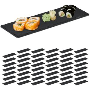 Serving Slate, 48x Set, Dessert Platter, Cheese & Sushi Board, 30x10 cm, Charcuterie Board, Restaurant, Black - Relaxdays