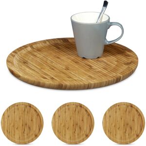 Set of 4 Relaxdays Bamboo Serving Trays, Round, Diameter 33 cm, Bamboo Plate for Serving, Wooden Platter, Natural Brown