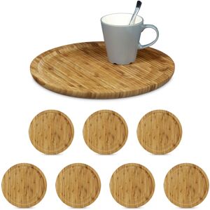 Set of 8 Relaxdays Bamboo Serving Trays, Round, Diameter 33 cm, Bamboo Plate for Serving, Wooden Platter, Natural Brown