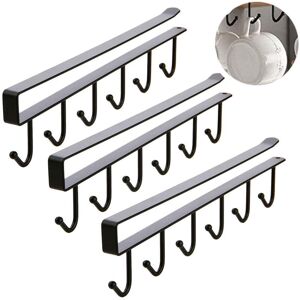 DENUOTOP 3 hooks for cups, mugs, wine glasses, kitchen utensil storage hooks, ties, belts and scarves, hooks to hang under the cabinet, no drilling Black