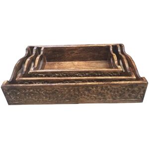 Topfurnishing - Medium Serving Tray With Handles Platter Flower Design (Burnt Medium:38x25x9cm) - Brown