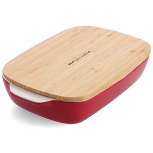 Empire Red Medium 26cm Stoneware Rectangular Dish with Bamboo Lid - Kitchenaid