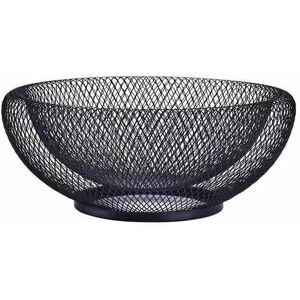 PESCE Mesh Fruit Bowl Decorative Fruit Basket Metal Candy Dish Holder Stand for Kitchen Counter Dining Room Table Office, 10 Inch (Black)